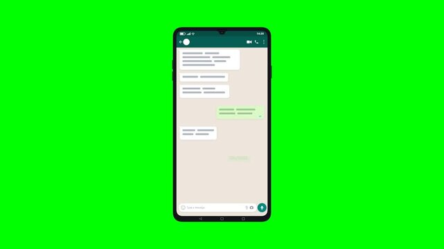 Smartphone Messaging App Animation with Chat Bubbles Popping Up on Green Screen Background