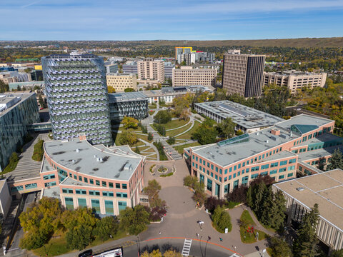 Aerial view of the University of Calgary campus in Calgary, Alberta.