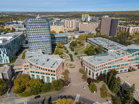Aerial view of the University of Calgary campus in Calgary, Alberta.
