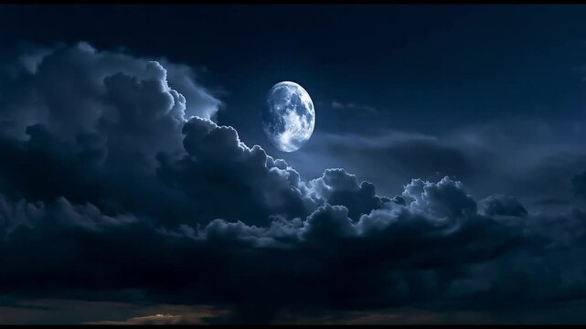 流れる雲と満月が印象的な夜空の動画背景