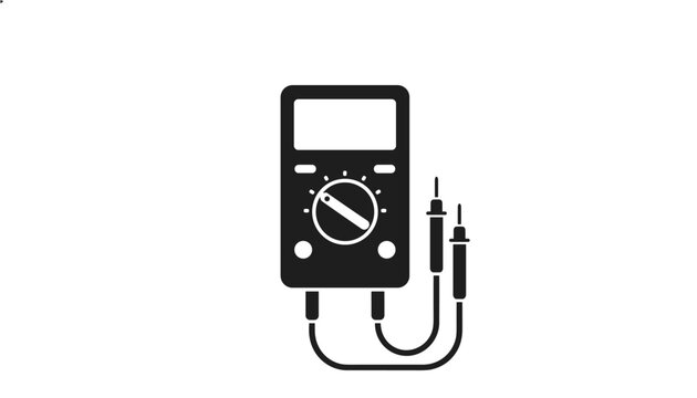 A solid black digital multimeter electrical testing tool icon with probes and connected wires for hardware and engineering work.