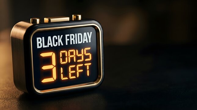 Black friday countdown timer showing three days left on a modern digital clock