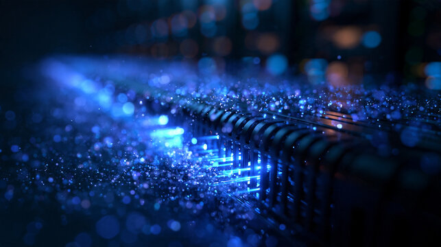 Fiber Optic Data Transfer with Glowing Blue Light Particles