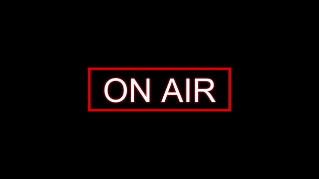 Animation a red neon on air sign pulsates boldly perfect for broadcasting visuals on transparent background. Animated Video 4K