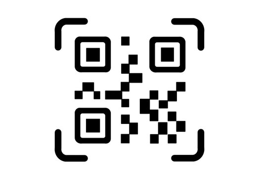 QR code icon inside a scan frame in black outline style