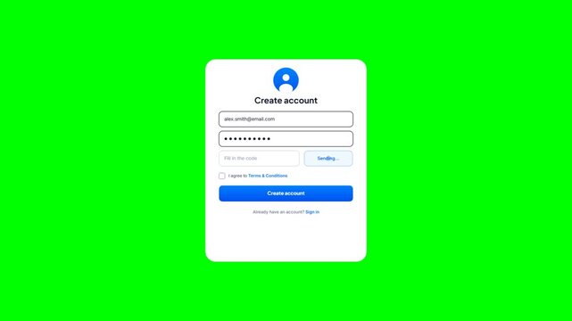 User Login Interface Animation with Credentials Input on Green Screen Background