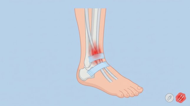 Medical illustration of an ankle injury showing inflammation and ligament damage in the foot