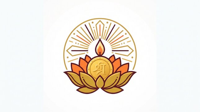 Minimalist golden diwali diya design featuring lotus petals and shree symbol for festive decor.