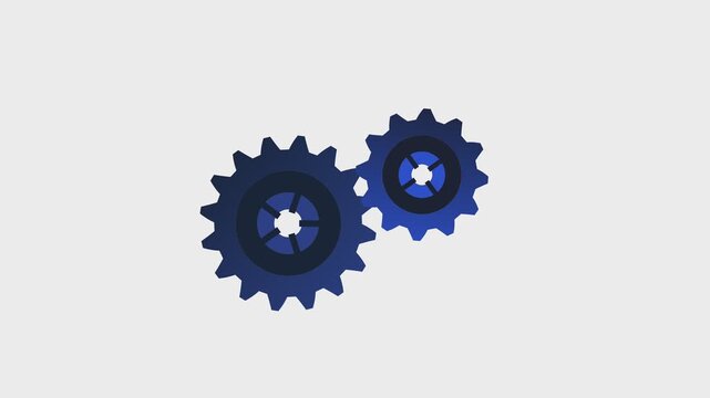 Minimalist Flat Vector Illustration of Interlocking Dark Blue Gear Wheels Representing Mechanical Collaboration and Technical Engineering Systems