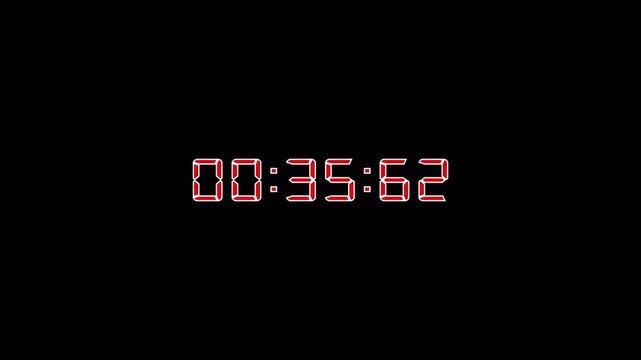 7 Minute Time Counter Animation, Seven Minute Count Up and Countdown Timer with Minutes, Seconds and Milliseconds, Running Time Display on Transparent Background, 4K Alpha Channel