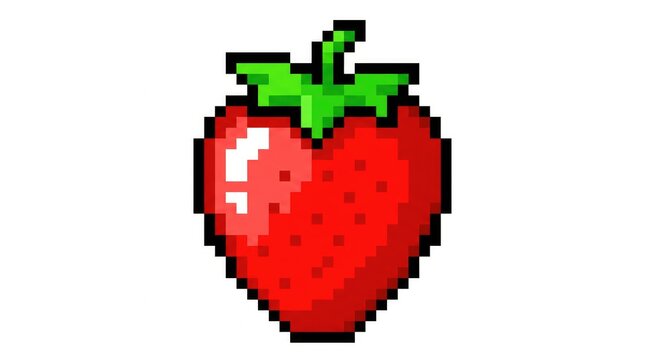 Pixel art strawberry icon isolated on a white background for digital