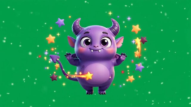 Cute cartoon devil monster character for Halloween with horns and stars