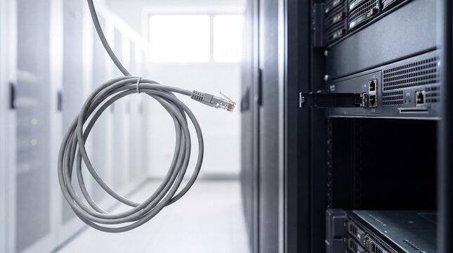 Disconnected server rack cable demonstrating physical network air gap security