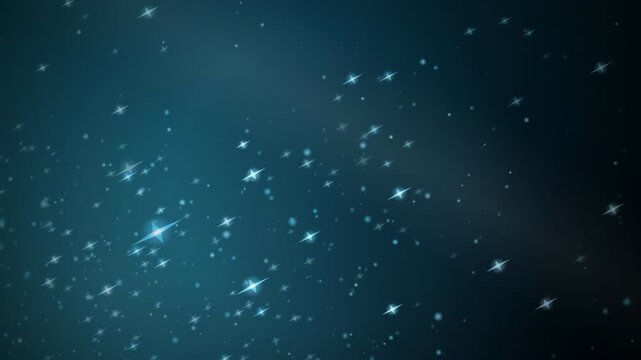Abstract blue space background with shimmering stars and glowing particles floating in deep cosmic void