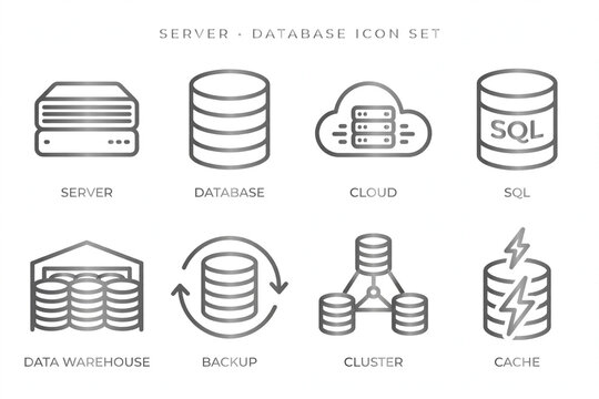 Server Database Icon Set Vector Silver Line Icons