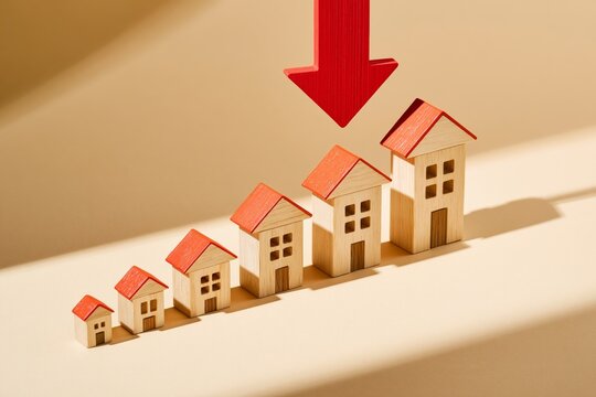 House arrow decline property real estate mortgage market investment finance housing