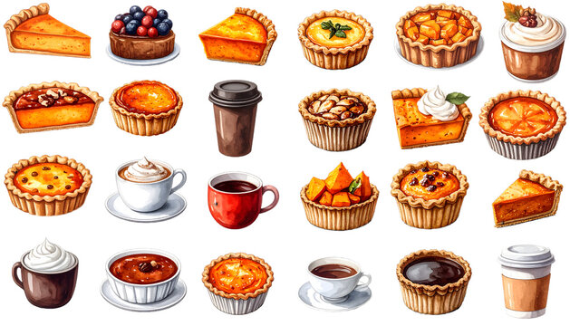 カフェメニュー、ケーキ・コーヒー等イラストセット