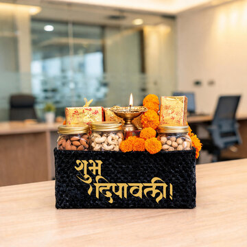 Diwali Corporate Gift with Festive Flowers and Elegant Presentation