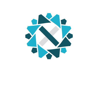 Abstract geometric logo with blue and teal shapes
