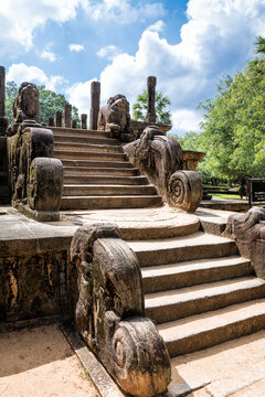 Ancient Stone Steps and Sculptures at Polonnaruwa, Sri Lanka