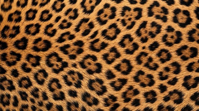 Leopard fur pattern background with spotted skin texture in golden brown and black colors for wildlife design and animal print fashion style