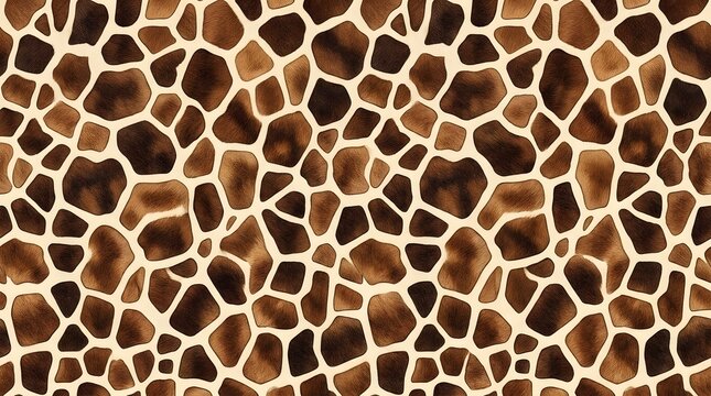 Watercolor giraffe skin print seamless pattern with brown and beige animal fur spots for fashionable fabric and wallpaper design background