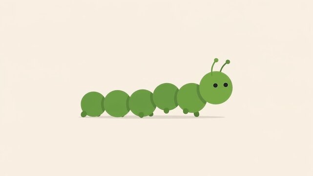 Cute caterpillar moving calmly in the center of frame, simple clean 2D vector animation