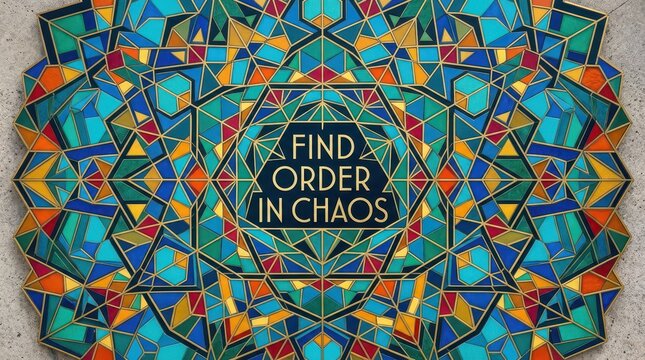 Intricate Geometric Pattern with Inspirational Quote "Find Order in Chaos"
