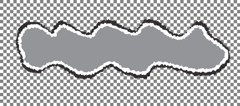 Grey Torn Paper Banner with Wavy Ripped Edges and Realistic Shadow Isolated on Transparent Background for Design