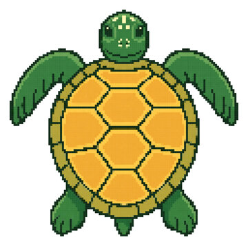 Cute Sea Turtle Pixel Art Illustration, Adorable Ocean Turtle Retro Pixel Wildlife Artwork
