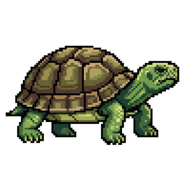 Green Tortoise Retro Pixel Wildlife Illustration, Pixel Art Green Land Tortoise Design