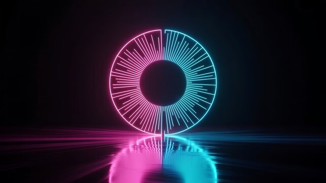 Abstract Circular Neon Design with Dual Color Illumination and Reflective Surface