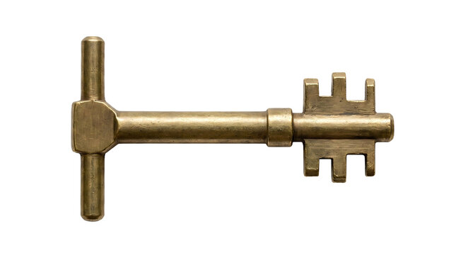 Vintage brass key with intricate design and mechanical precision, concept for secure access solutions, industrial engineering, and energy infrastructure integration