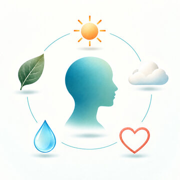 Silhouette of human head surrounded by holistic health and wellness icons