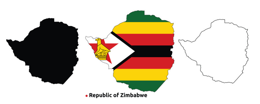 Zimbabwe Map Vector - Country Outline, Flag Inside Map, Blank and Silhouette Version