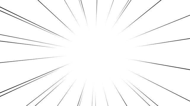 Black comic speed lines anime action motion background on white screen background, abstract anime comic book effects action speed lines animation, manga style speed velocity line.4k video