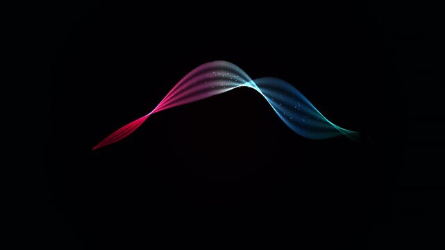 Stock footage video asset featuring glowing holographic silk threads and fluid motion loop for ribbon and red Projects cyan abstract animation background technology graphic with dark space