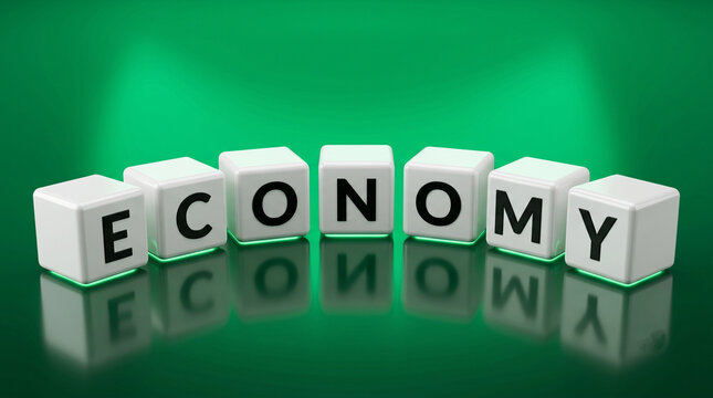 Economy Concept With 3D Letter Blocks on Bright Green Background