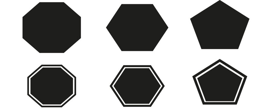 Pentagon, hexagon, octagon icon. vector geometry pentagonal, hexagonal, octagonal polygon. five, six, eight sided polygon line. Octagon shapes with fill colors, fields for logos or symbol.