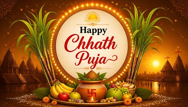 Illustration of happy chhath puja background and sun festival of india