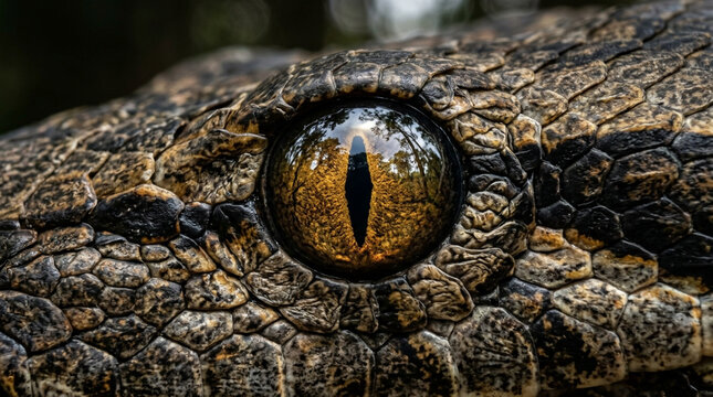 Close-up of Reptile Eye, Crocodile Eye, Alligator Eye, Wildlife Macro, Nature Detail