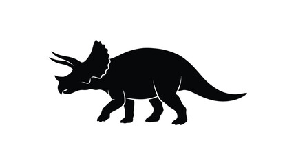 A black triceratops dinosaur silhouette stands prominently against a white background silhouette © Morsheda