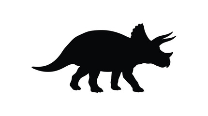 A black triceratops dinosaur silhouette against a white background a prehistoric form silhouette © Morsheda
