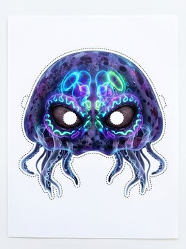Scary halloween alien creature mask with tentacles and glowing neon patterns 31 october, glow 31 october