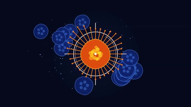 Abstract science animation of virus cell replication and biological microscopic structure