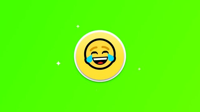 Animated Laughing Emoji Icon on Green Screen Background, Funny Crying Tears of Joy Face Graphic, Chroma Key Social Media Emotion Motion Asset