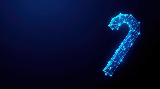 Futuristic glowing blue wireframe number seven in digital plexus hologram style, representing futuristic technology and cyber innovation on dark gradient background