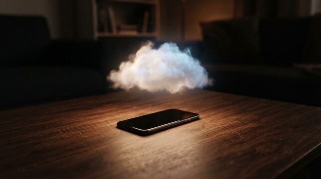 Remote work online concept with phone and cloud