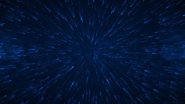 Abstract blue light streaks warp speed hyperspace motion background