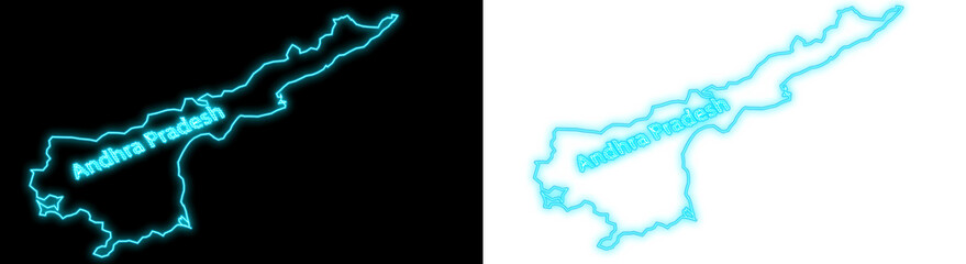 Andhra Pradesh state map outline with glowing neon blue light effect © monasa